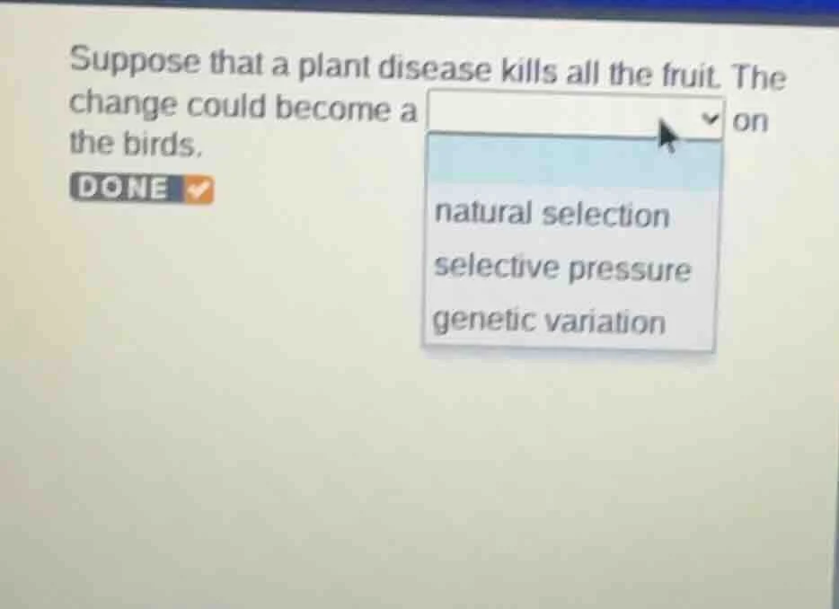 suppose that a plant disease kills all the fruit. the change could beco…