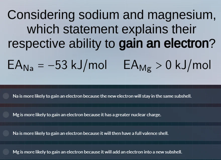 considering sodium and magnesium, which statement explains their respec…