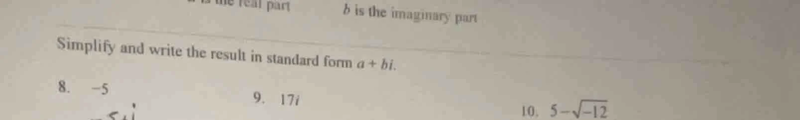 a is the real part b is the imaginary part simplify and write the resul…