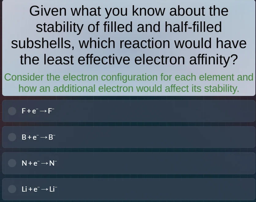 given what you know about the stability of filled and half-filled subsh…