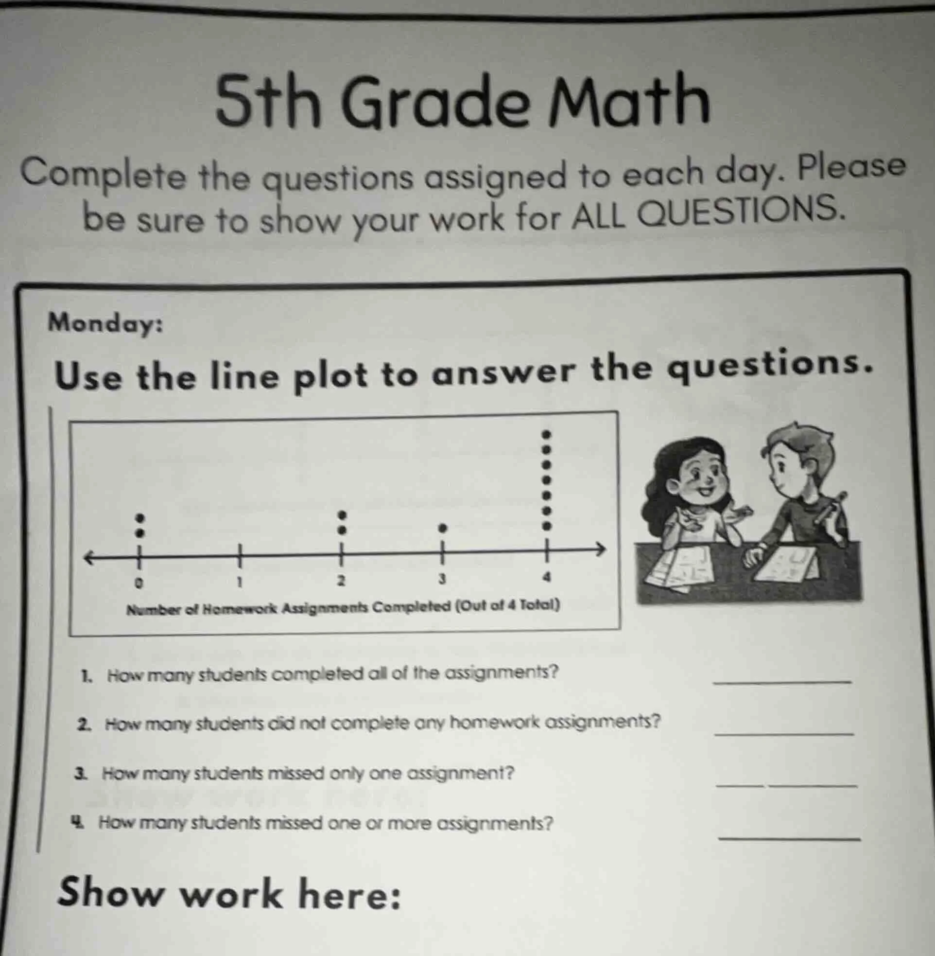 5th grade math complete the questions assigned to each day. please be s…
