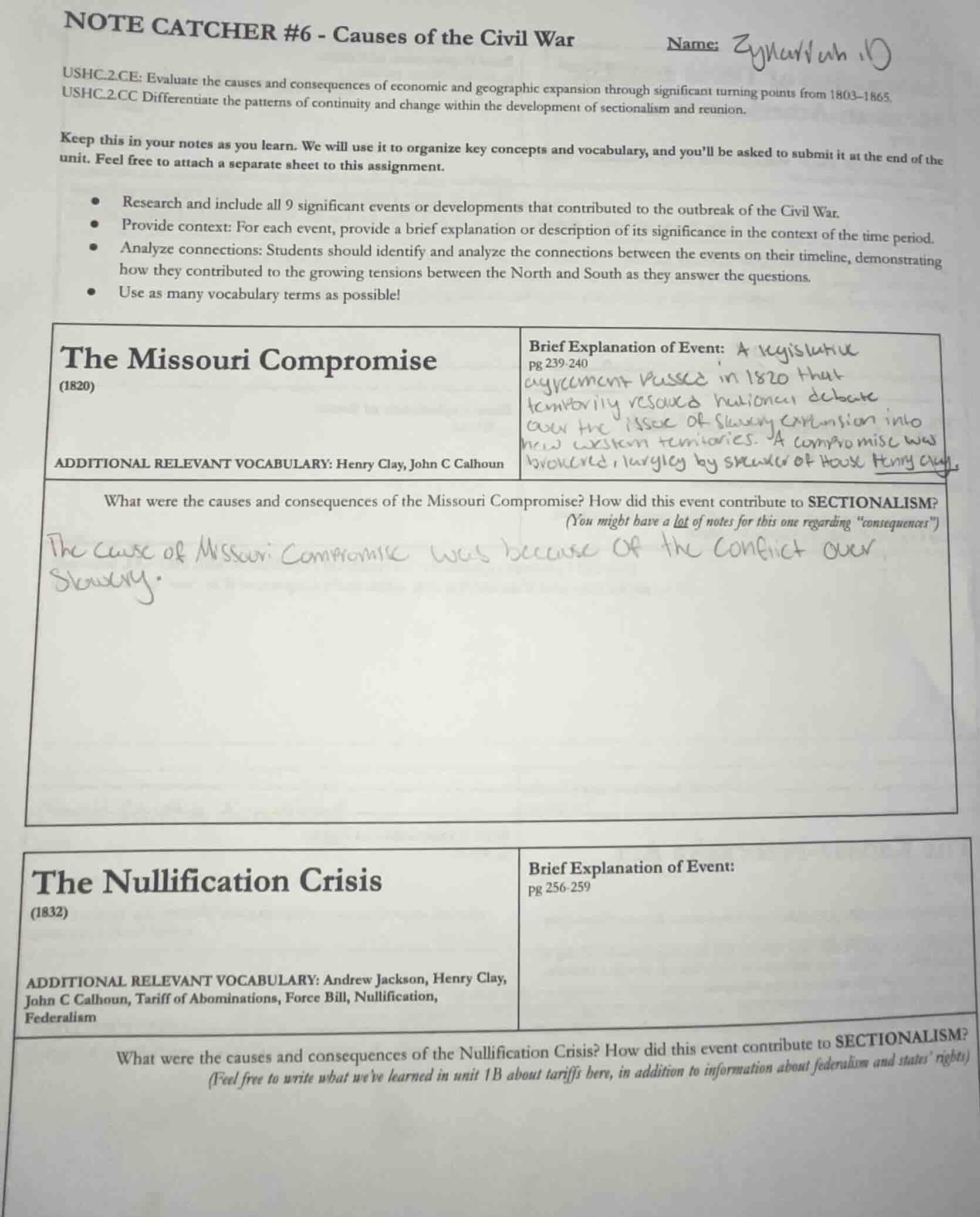 note catcher #6 - causes of the civil warname:ushc.2.ce: evaluate the c…