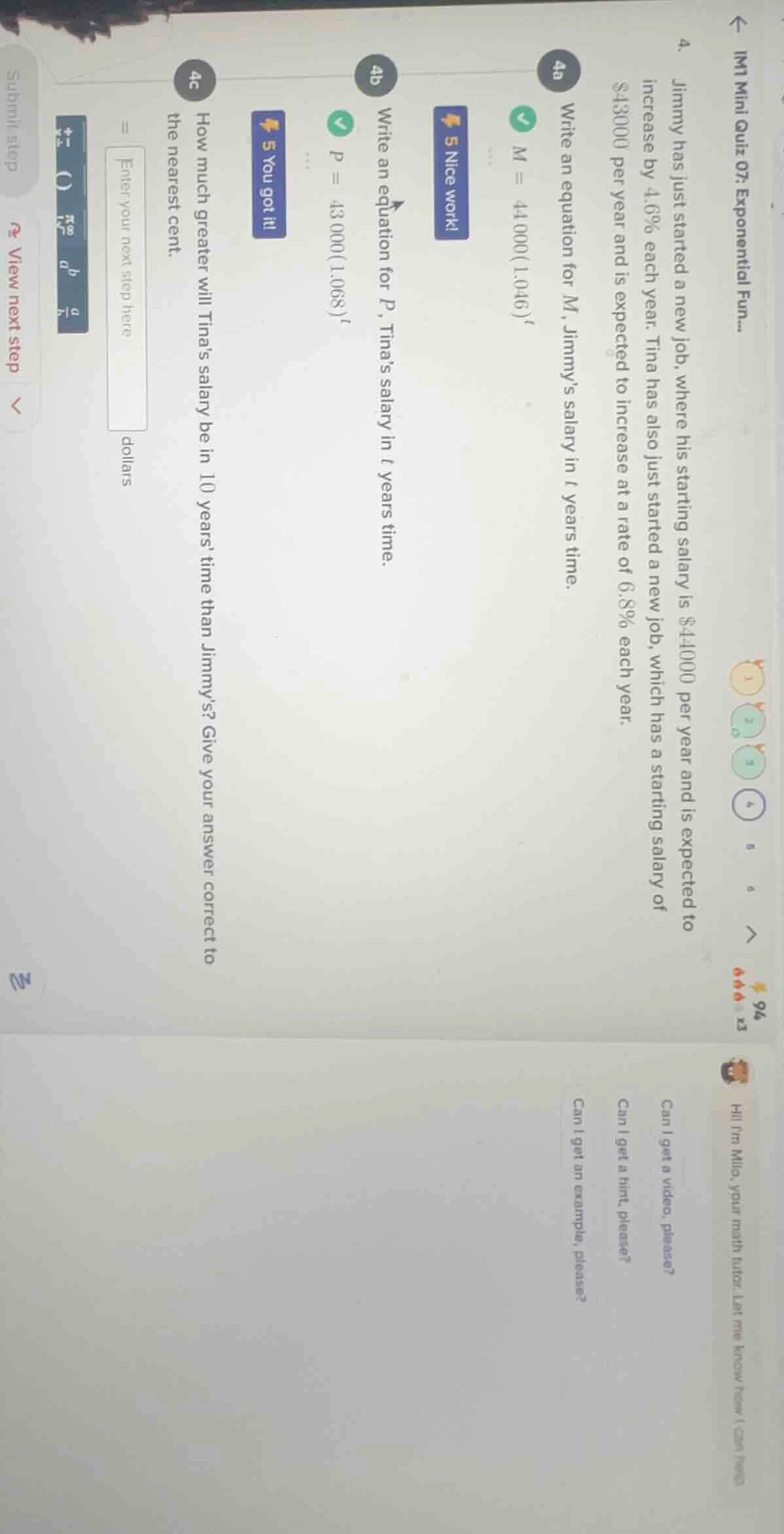 im1 mini quiz 07: exponential fun... 4. jimmy has just started a new jo…