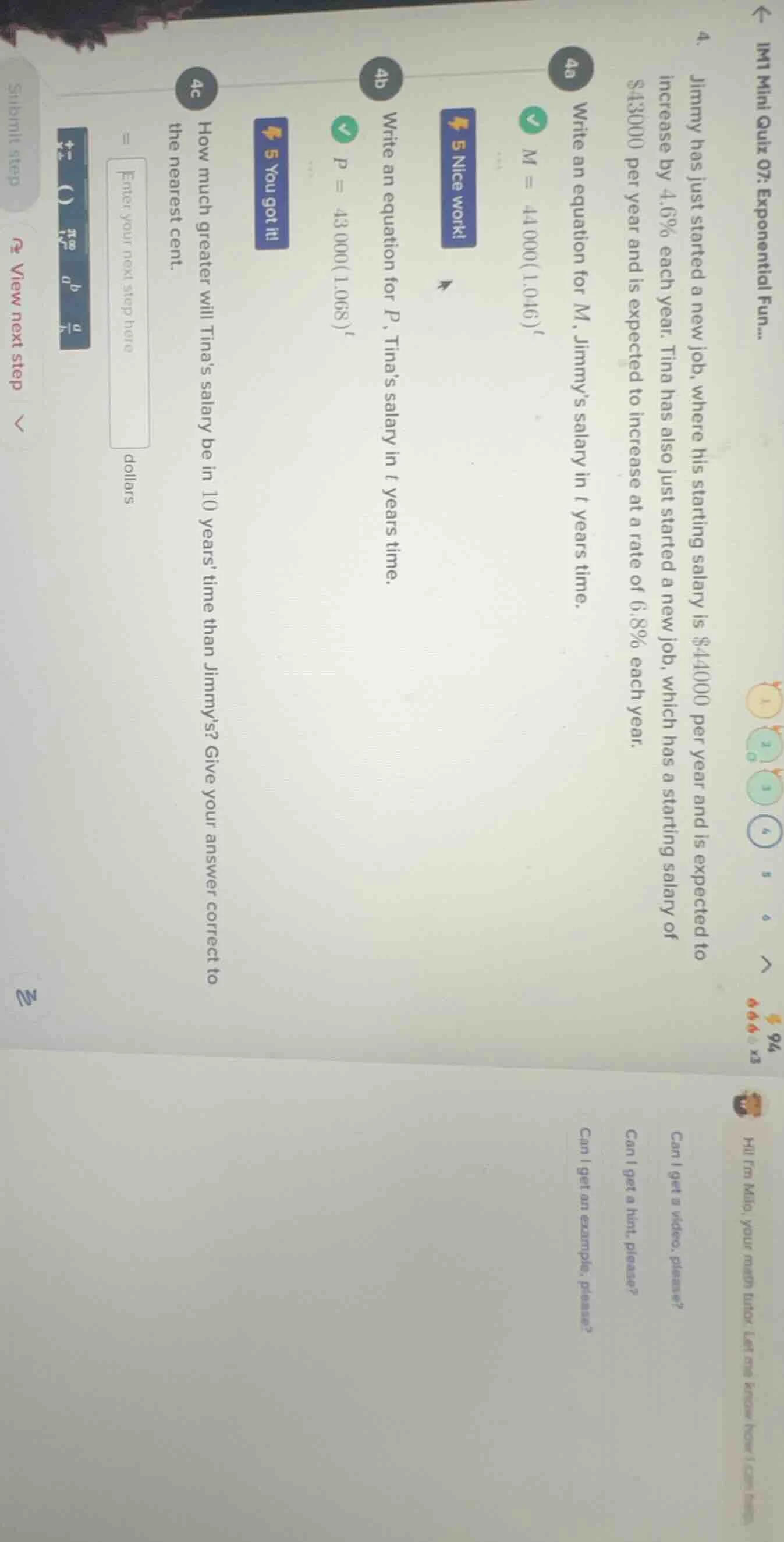 im1 mini quiz 07: exponential fun... 4. jimmy has just started a new jo…