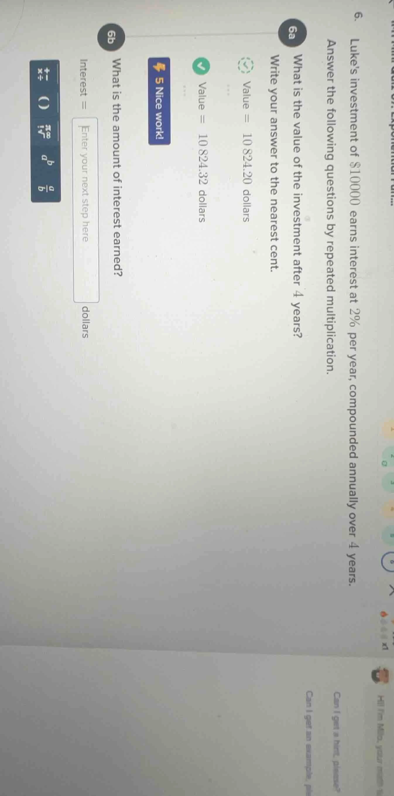 6. lukes investment of $10000 earns interest at 2% per year, compounded…