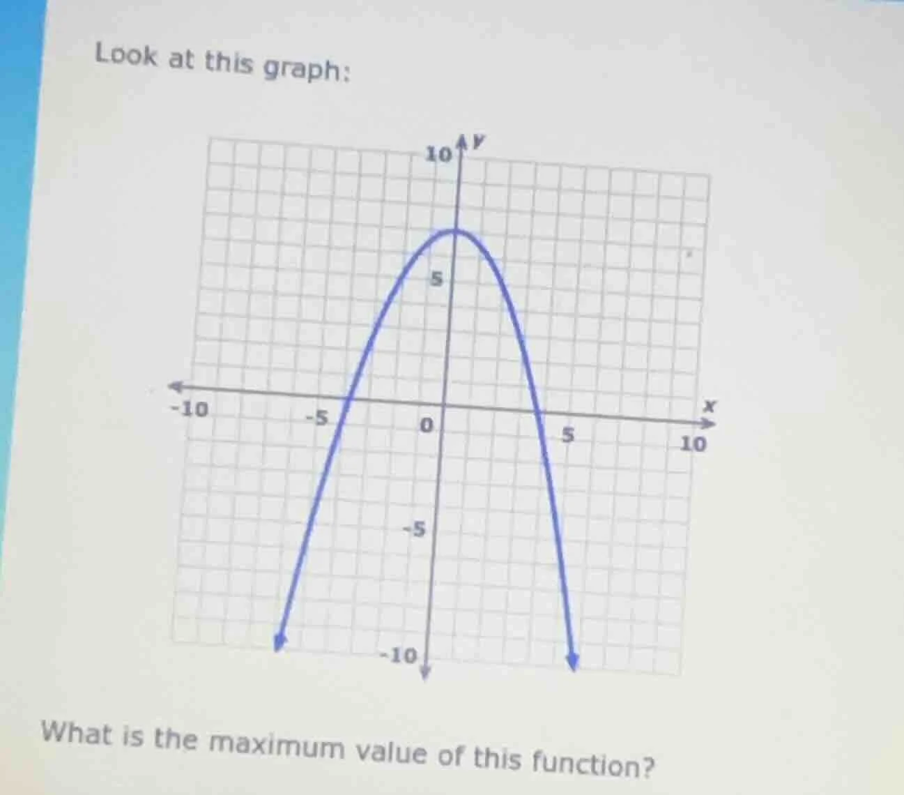 look at this graph: what is the maximum value of this function?