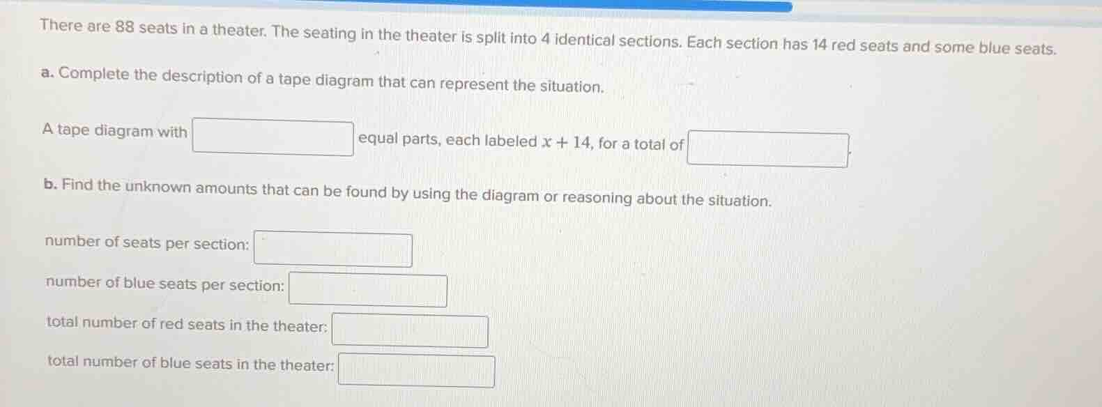 there are 88 seats in a theater. the seating in the theater is split in…
