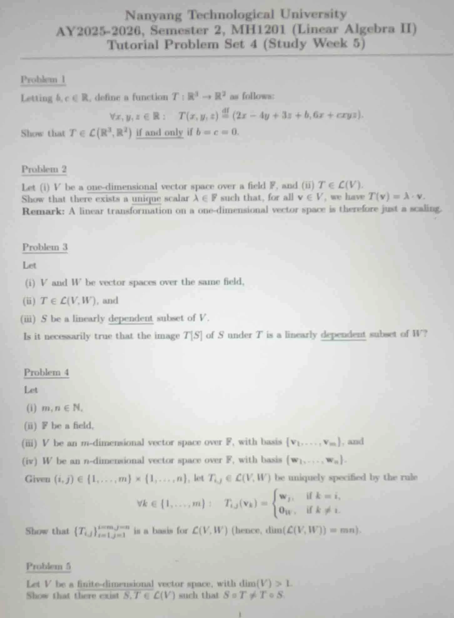 nanyang technological university ay2025-2026, semester 2, mh1201 (linea…