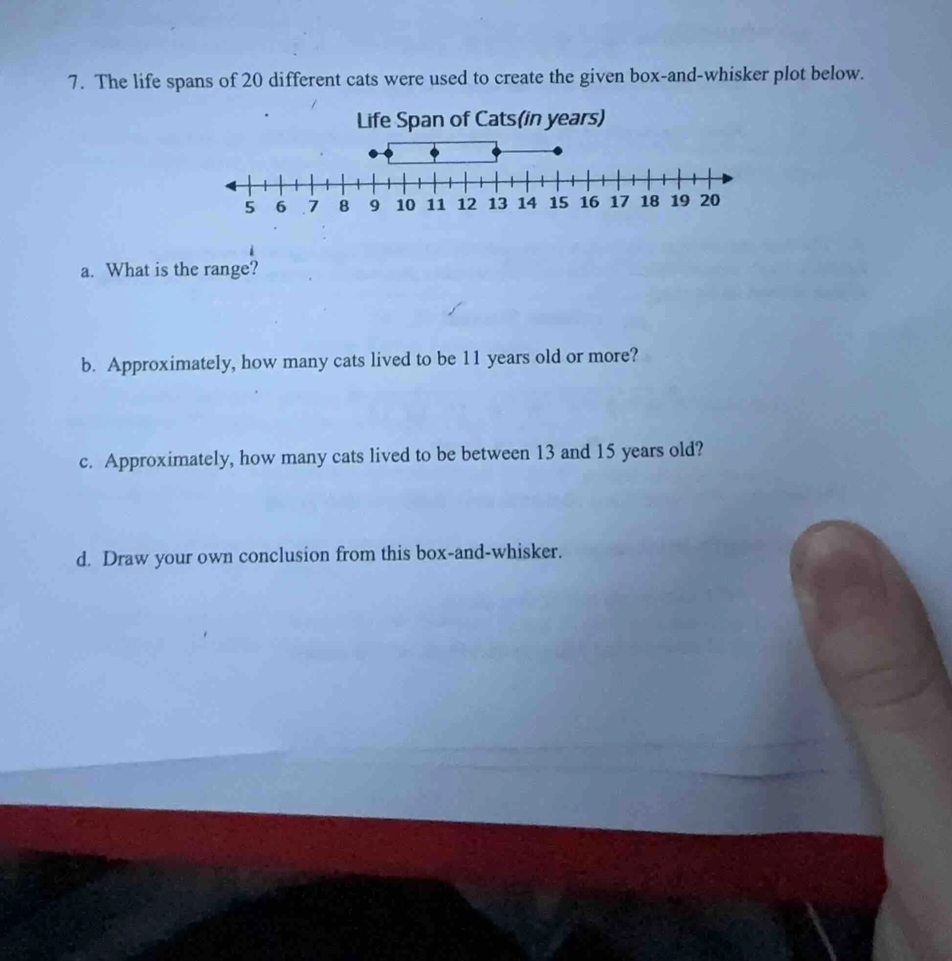 7. the life spans of 20 different cats were used to create the given bo…