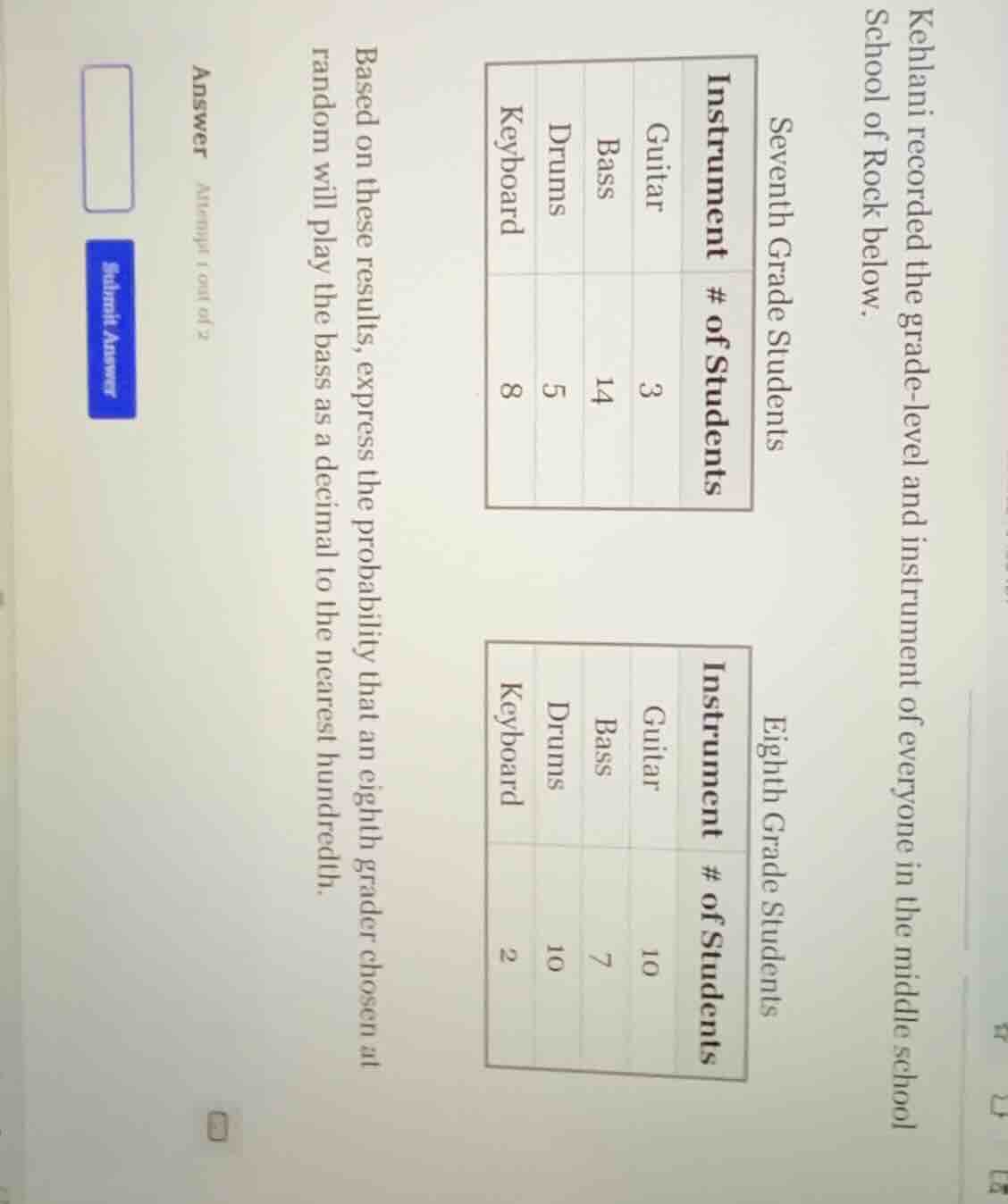 kehlani recorded the grade-level and instrument of everyone in the midd…