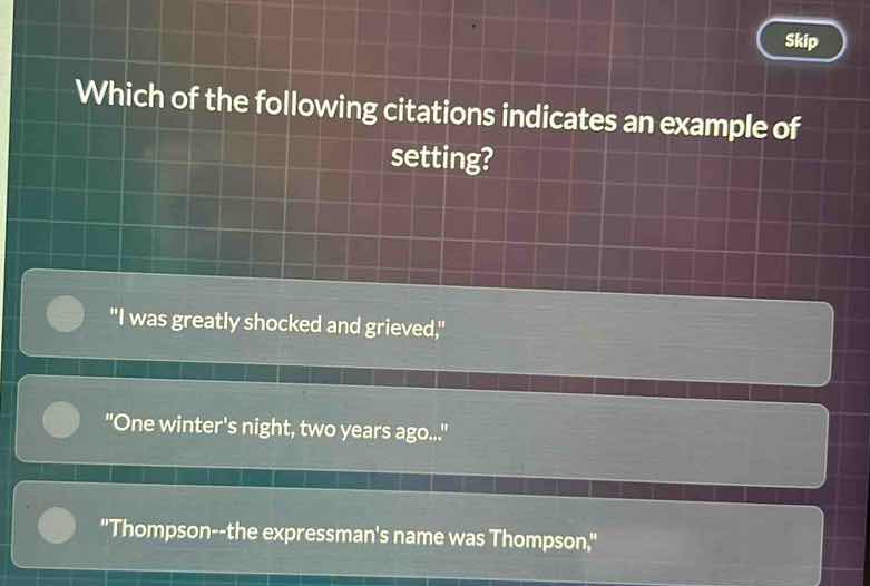 which of the following citations indicates an example of setting? \i wa…