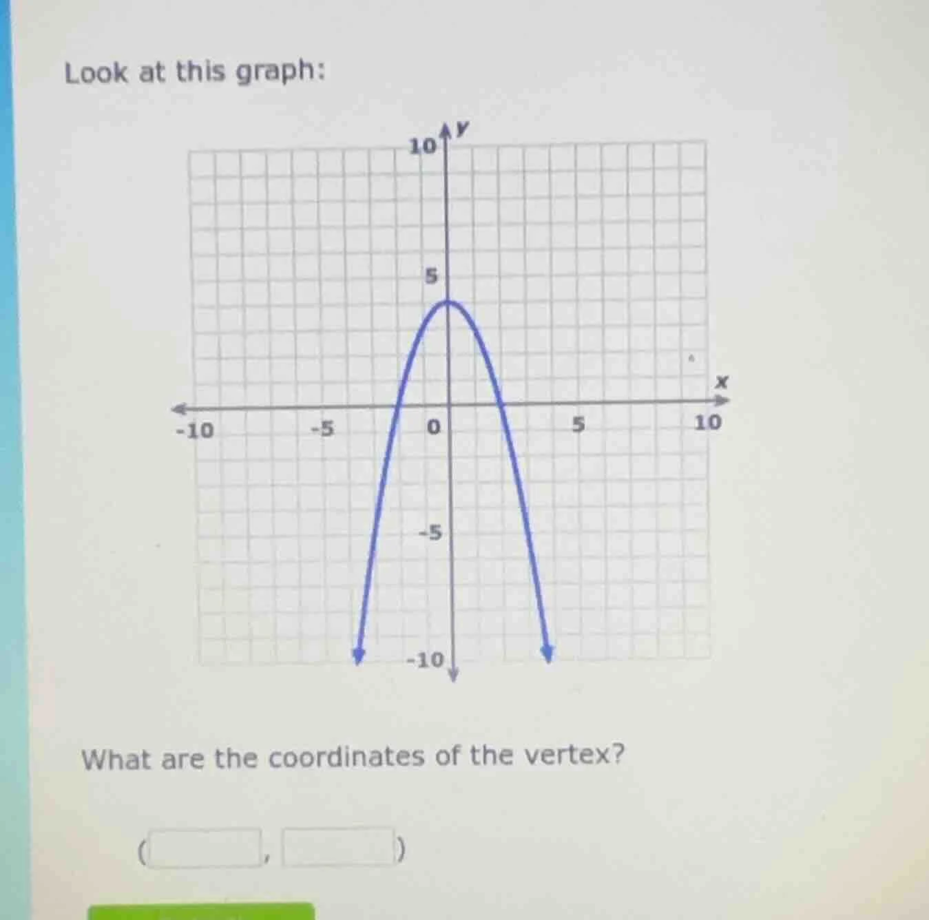 look at this graph: what are the coordinates of the vertex? ( , )