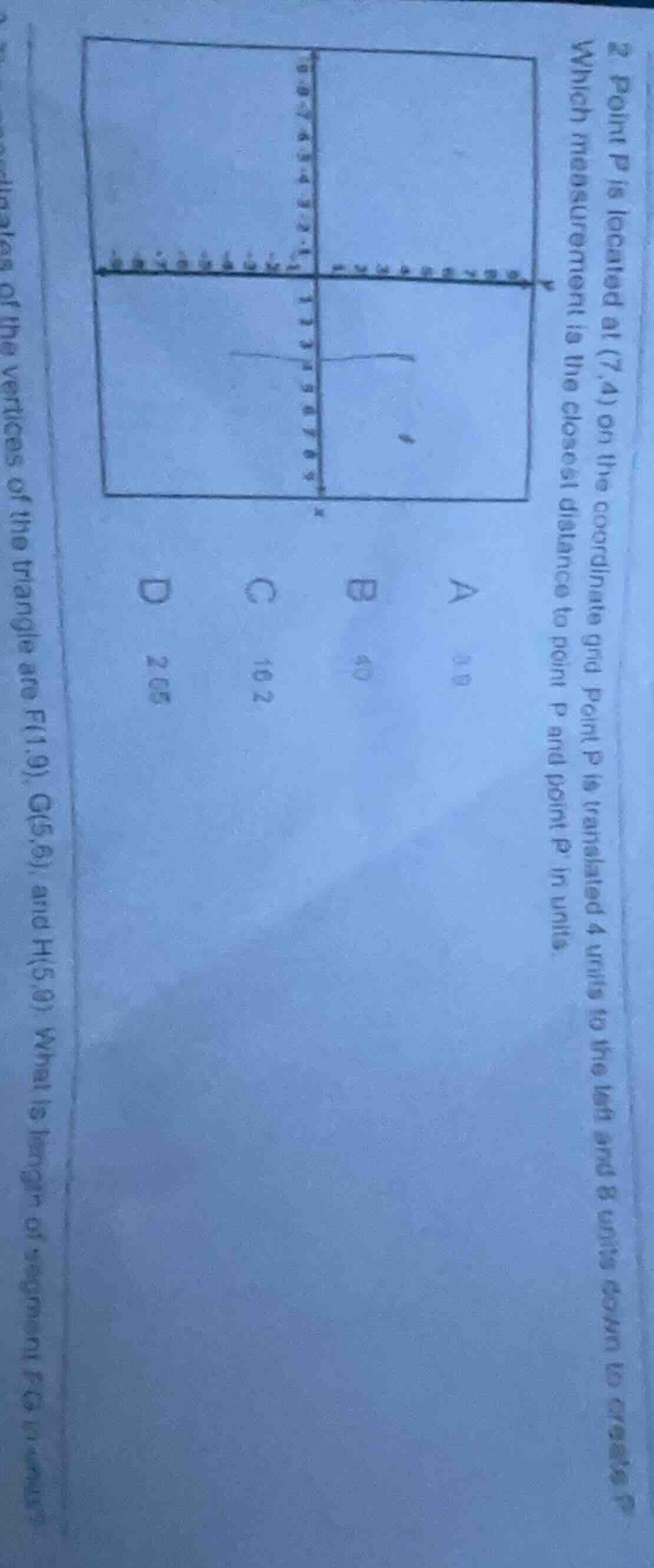2. point p is located at (7,4) on the coordinate grid. point p is trans…