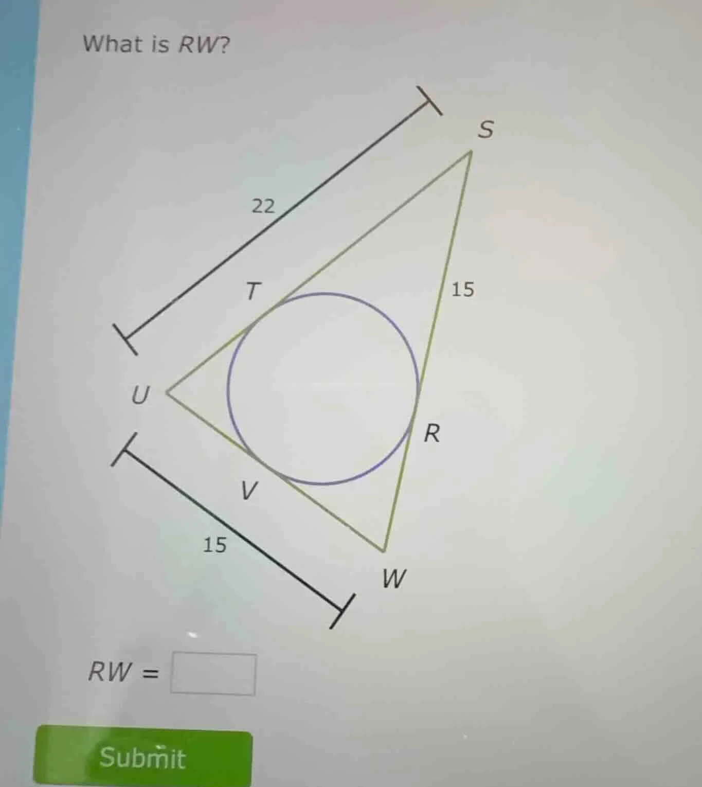what is rw? 22 15 15 $rw = \\square$ submit