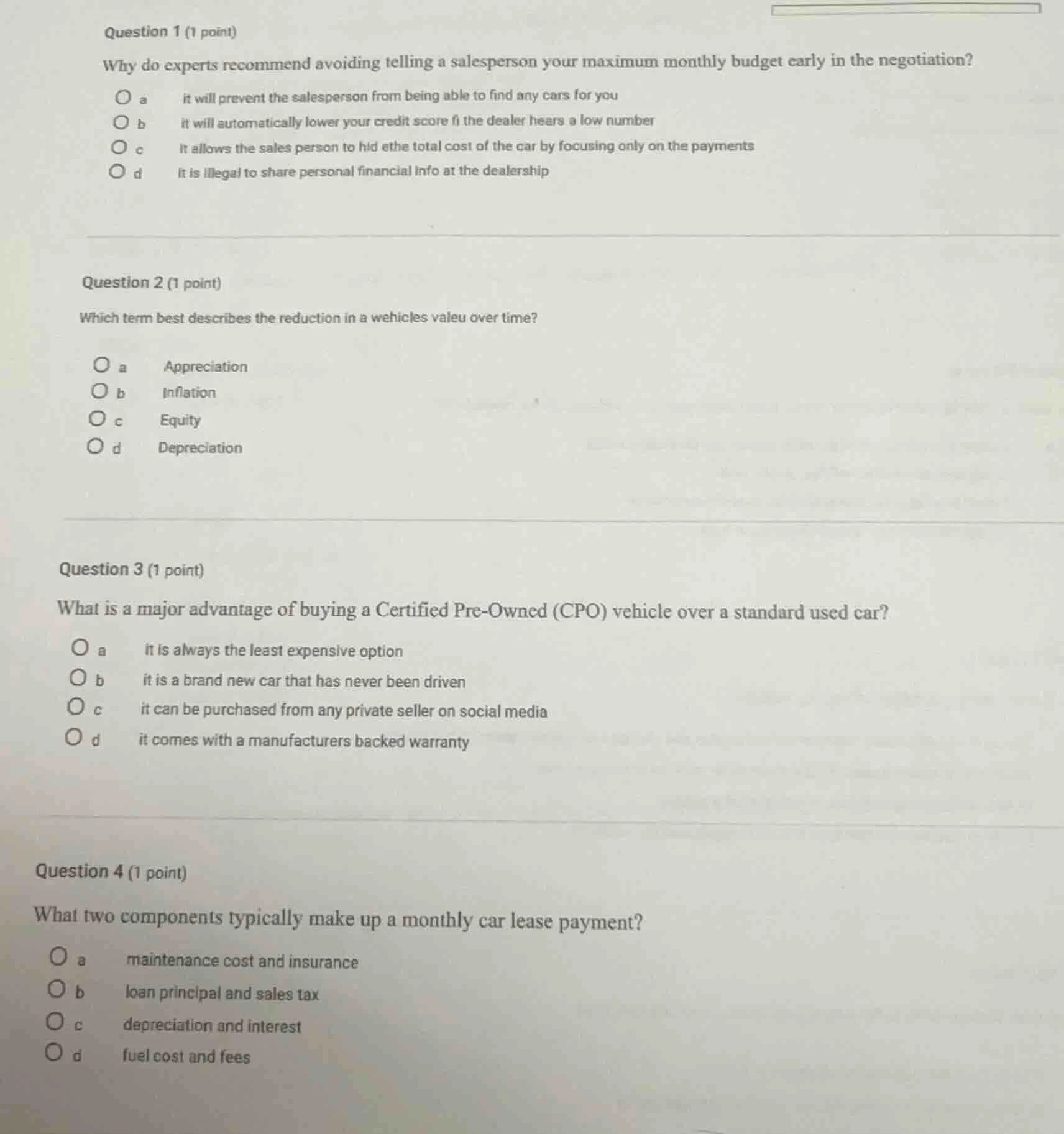 question 1 (1 point)why do experts recommend avoiding telling a salespe…