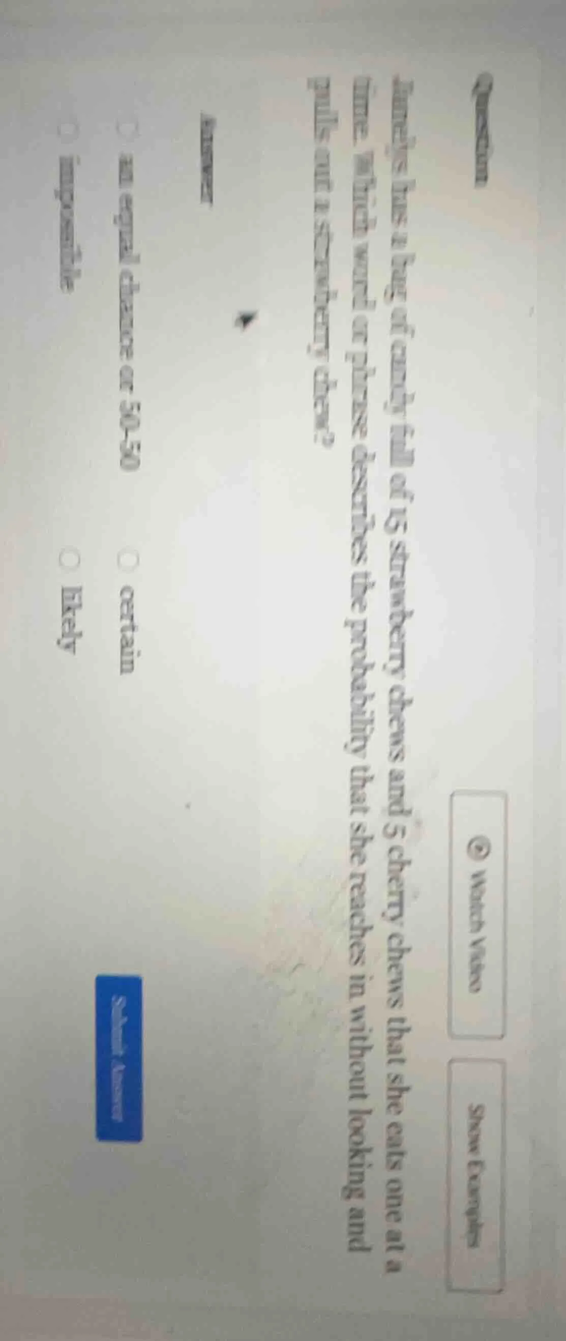 question janelys has a bag of candy full of 15 strawberry chews and 5 c…