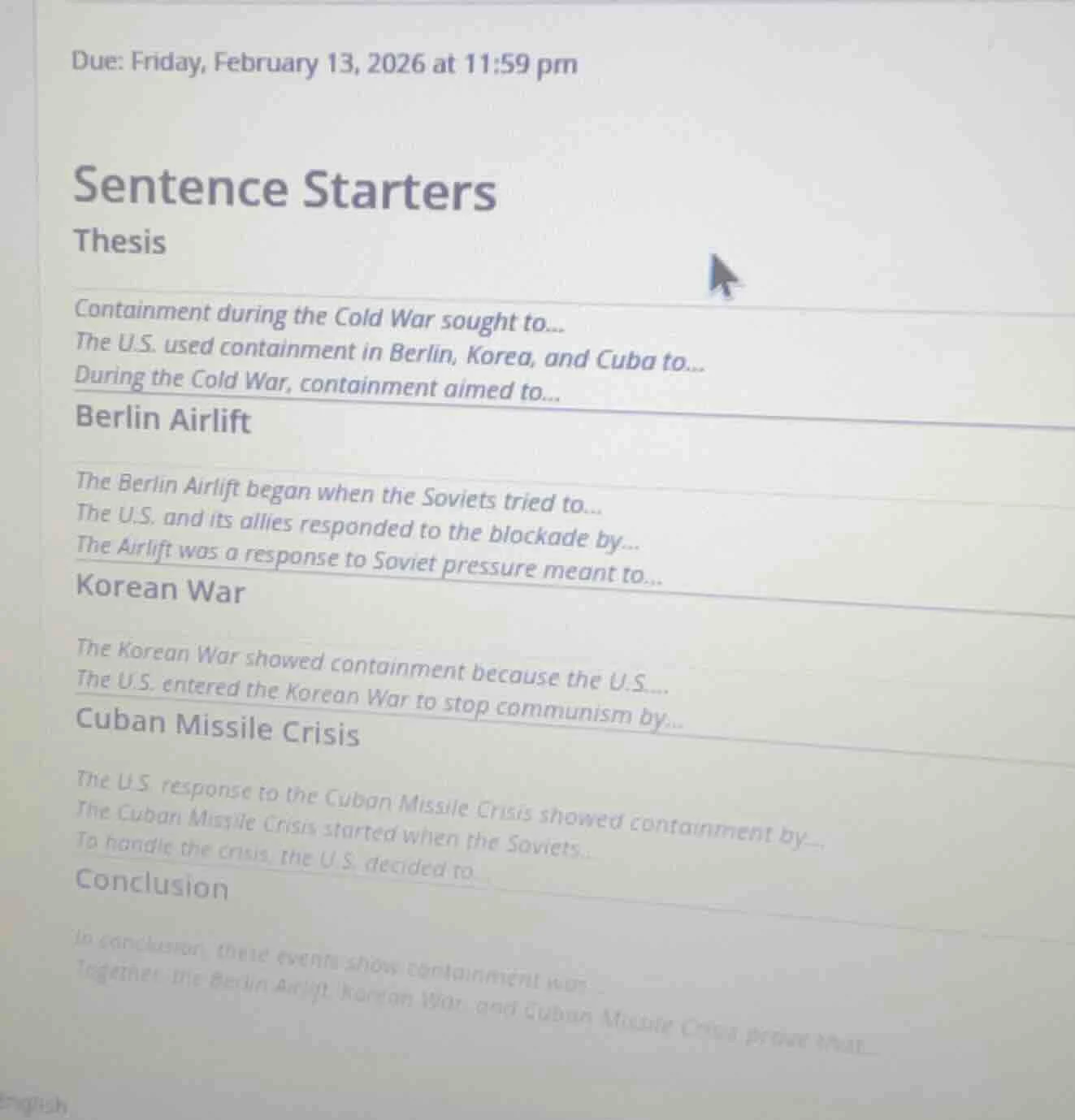 due: friday, february 13, 2026 at 11:59 pm sentence starters thesis con…