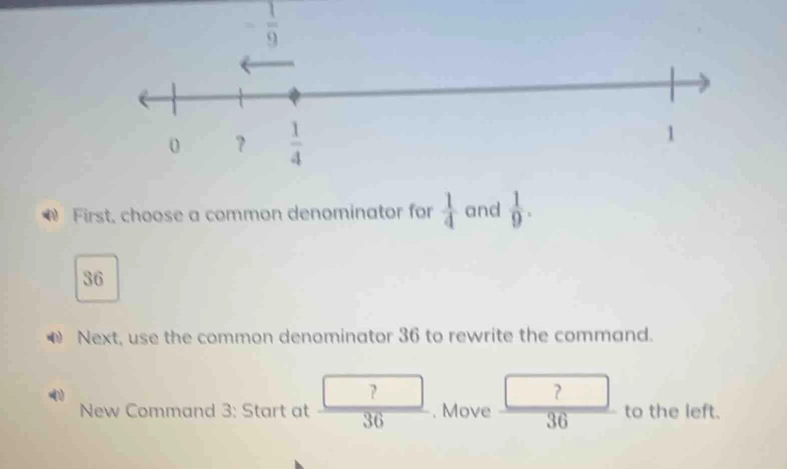 first, choose a common denominator for $\frac{1}{4}$ and $\frac{1}{9}$.…