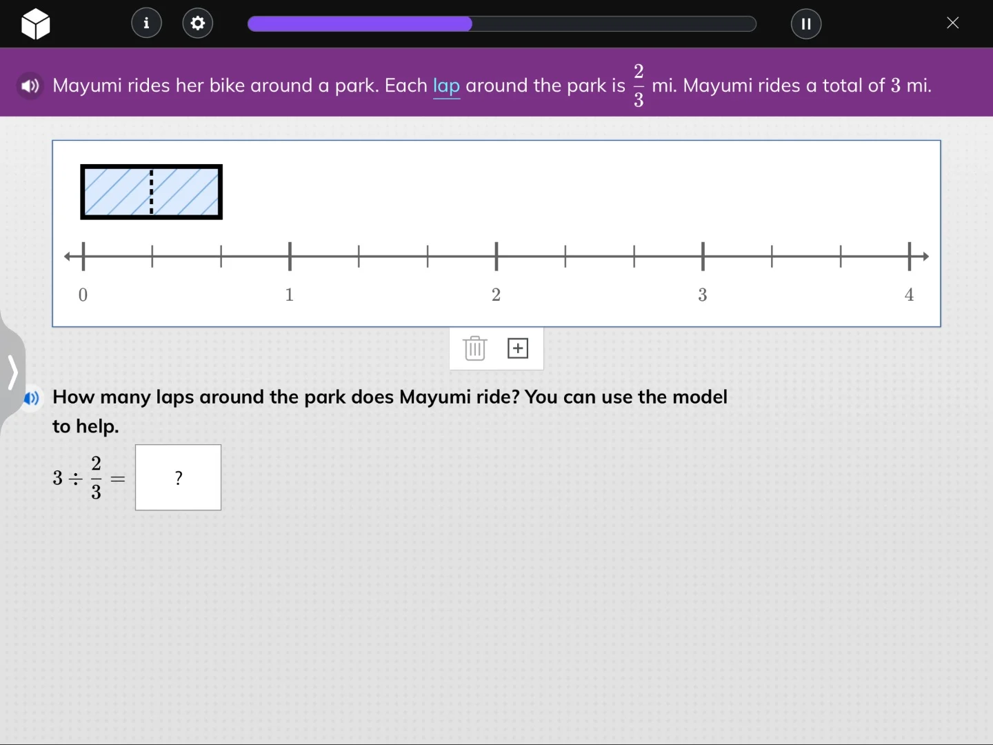 mayumi rides her bike around a park. each lap around the park is $\frac…
