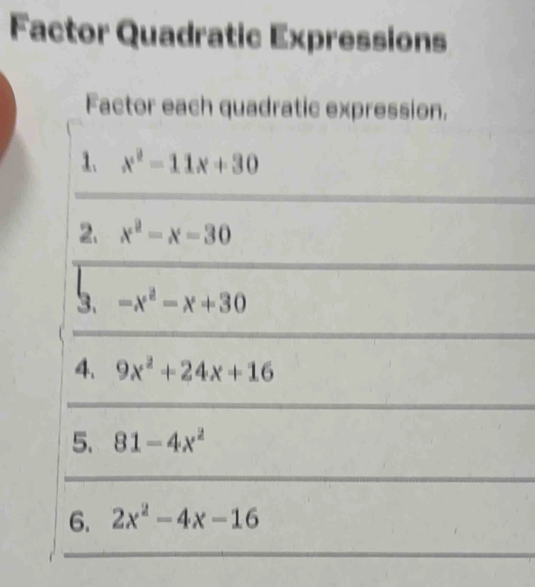 factor quadratic expressions factor each quadratic expression. 1. $x^2 …