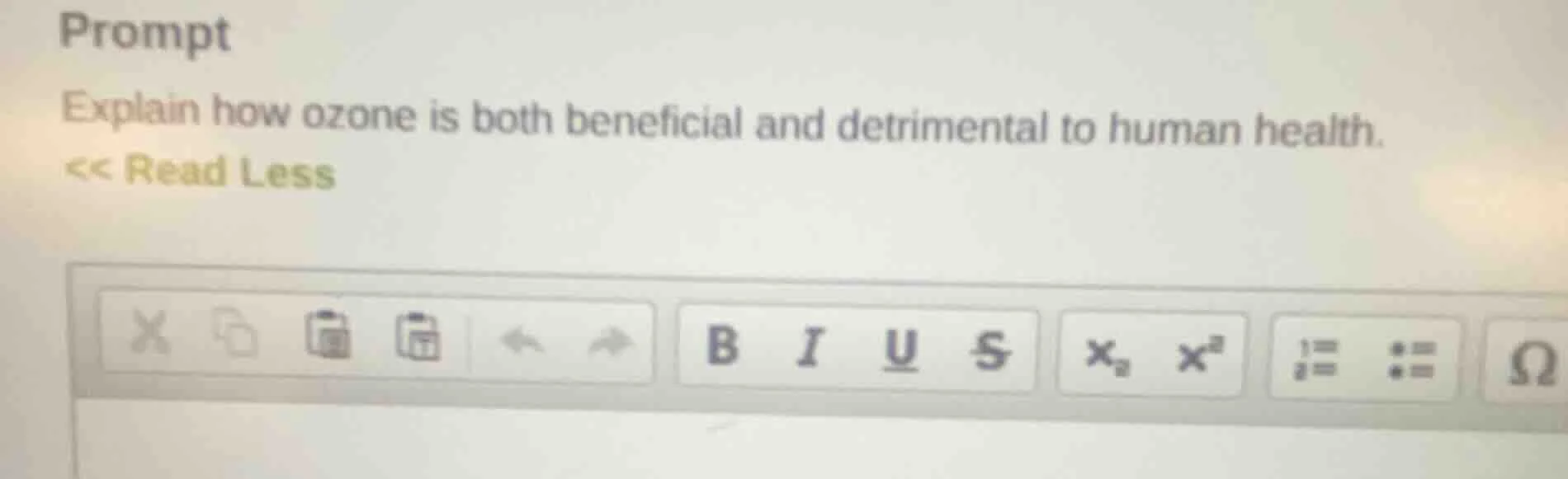 prompt explain how ozone is both beneficial and detrimental to human he…