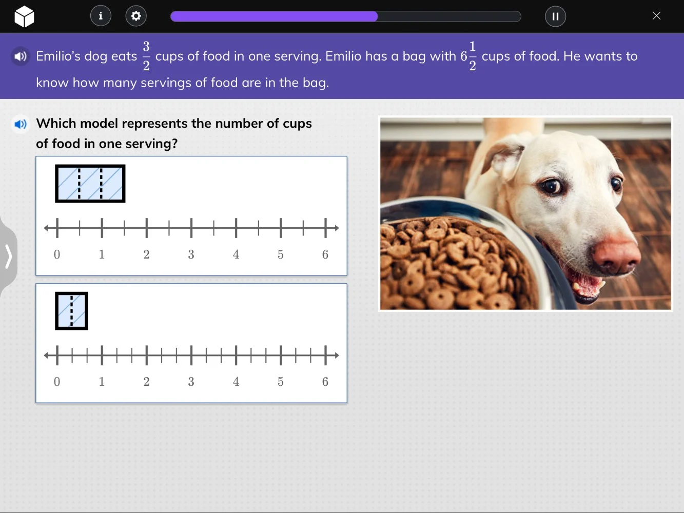 emilios dog eats $\frac{3}{2}$ cups of food in one serving. emilio has …