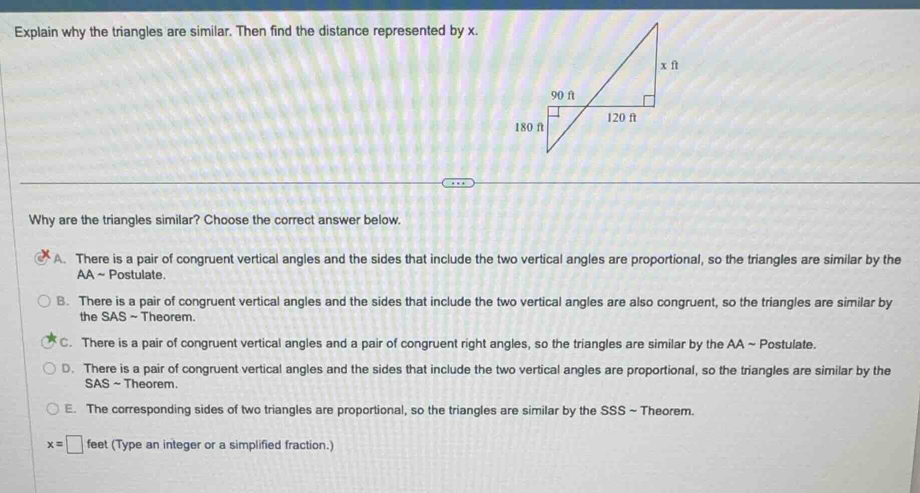 explain why the triangles are similar. then find the distance represent…