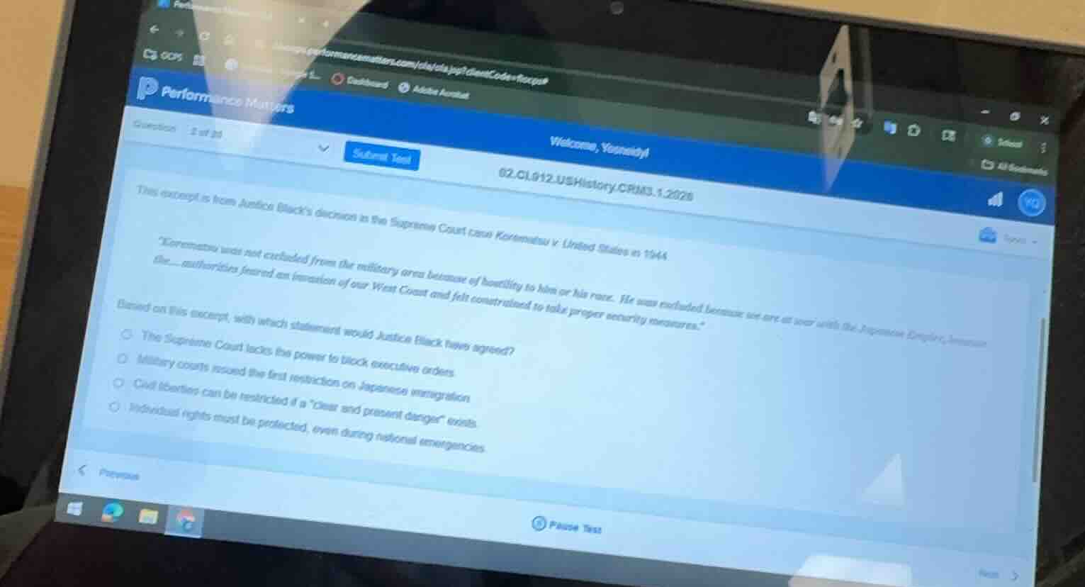 question 2 of 20 submit test welcome, yosraayl 02.ci.012.ushistory.crm3…