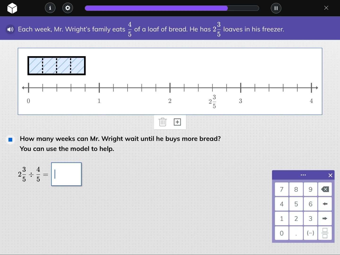 each week, mr. wrights family eats $\frac{4}{5}$ of a loaf of bread. he…