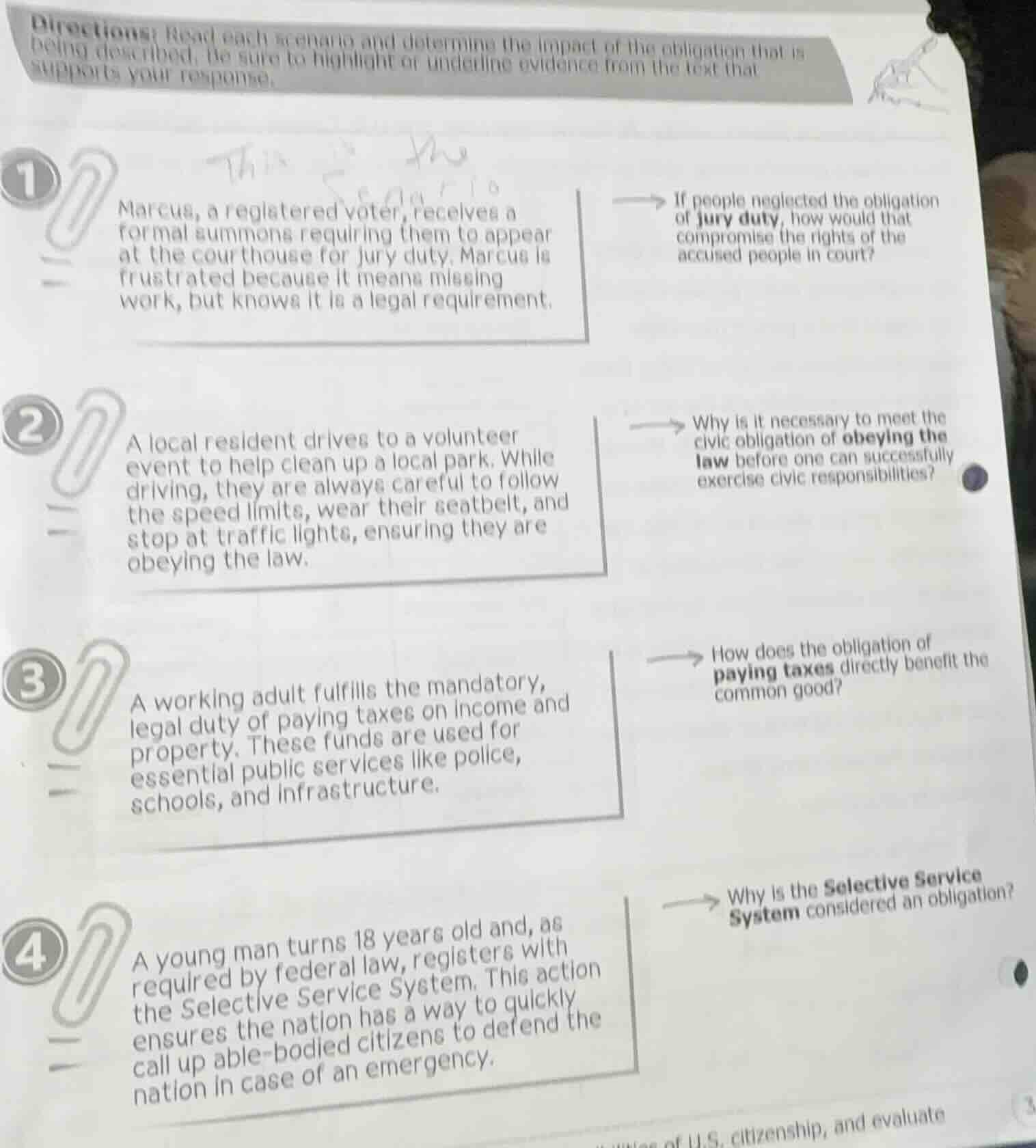 directions: read each scenario and determine the impact of the obligati…