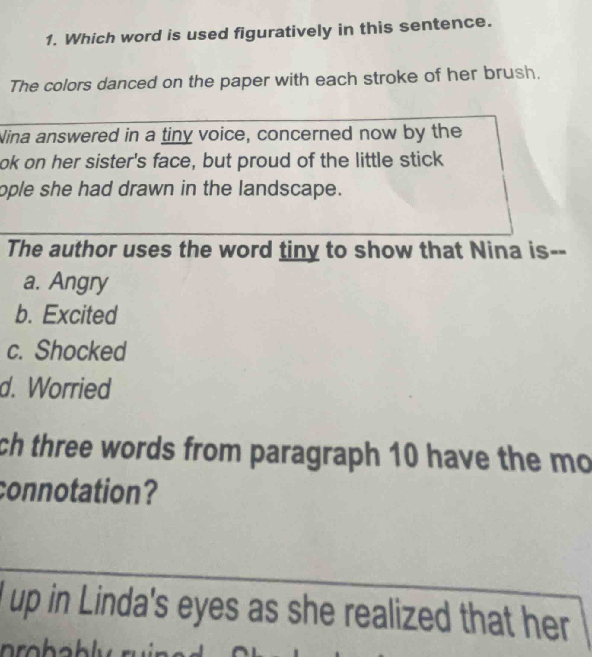 1. which word is used figuratively in this sentence. the colors danced …