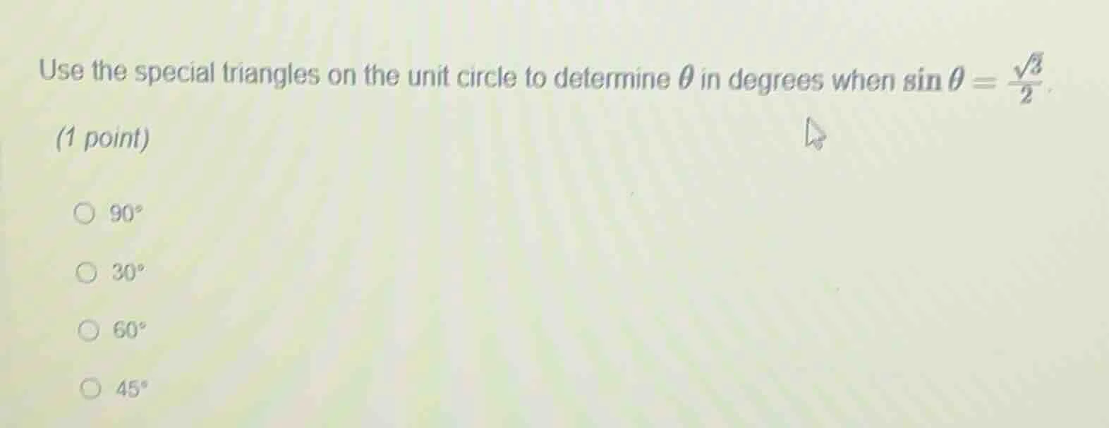 use the special triangles on the unit circle to determine $\theta$ in d…