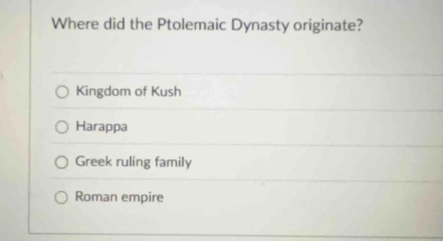 where did the ptolemaic dynasty originate? kingdom of kush harappa gree…