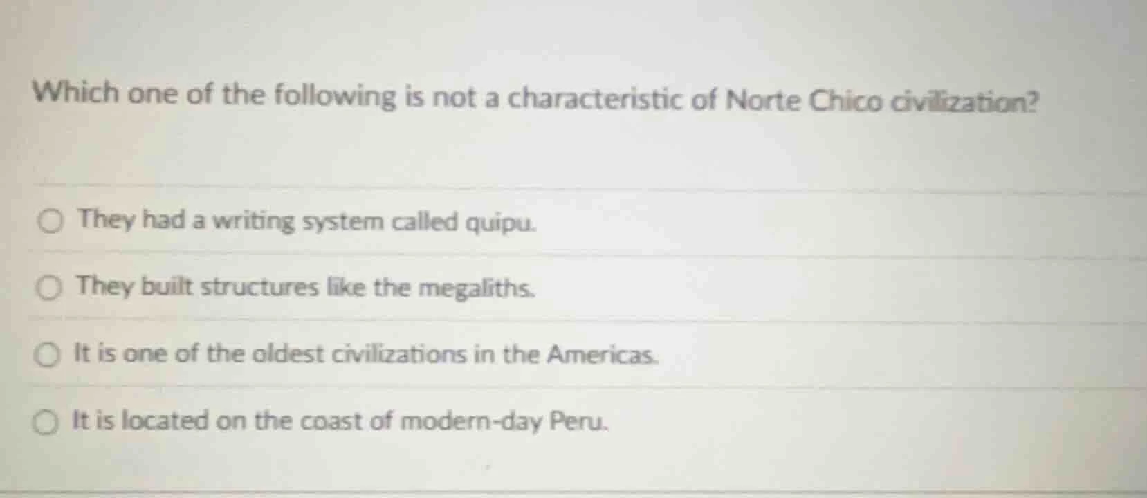which one of the following is not a characteristic of norte chico civil…