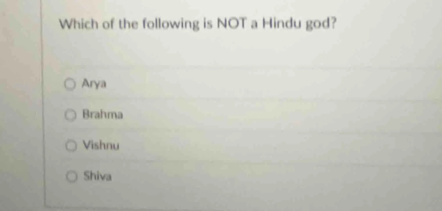 which of the following is not a hindu god? arya brahma vishnu shiva