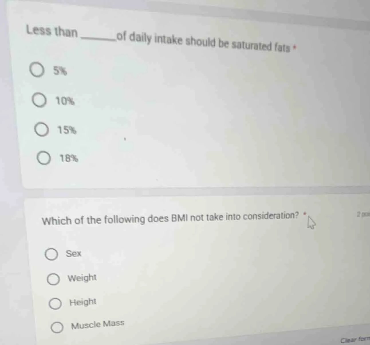 less than ______of daily intake should be saturated fats *○ 5%○ 10%○ 15…
