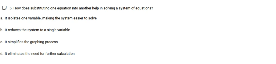 5. how does substituting one equation into another help in solving a sy…