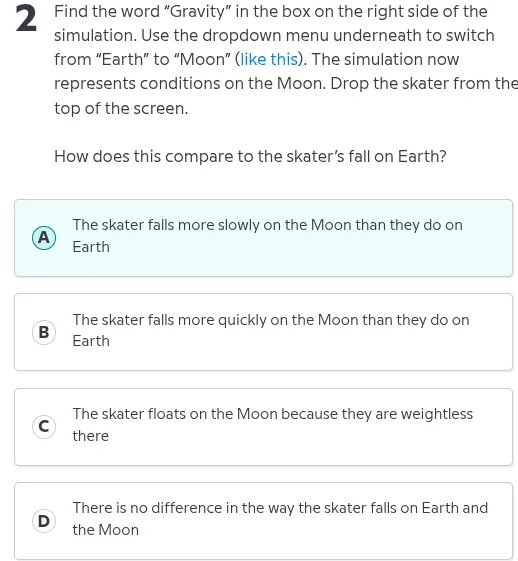 2 find the word \gravity\ in the box on the right side of the simulatio…