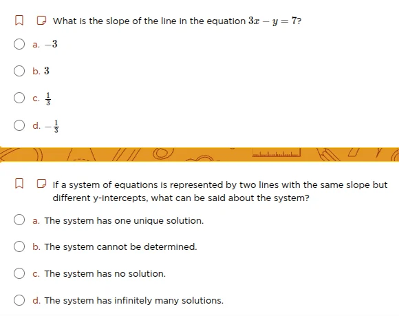 1. what is the slope of the line in the equation $3x - y = 7$? a. $-3$ …