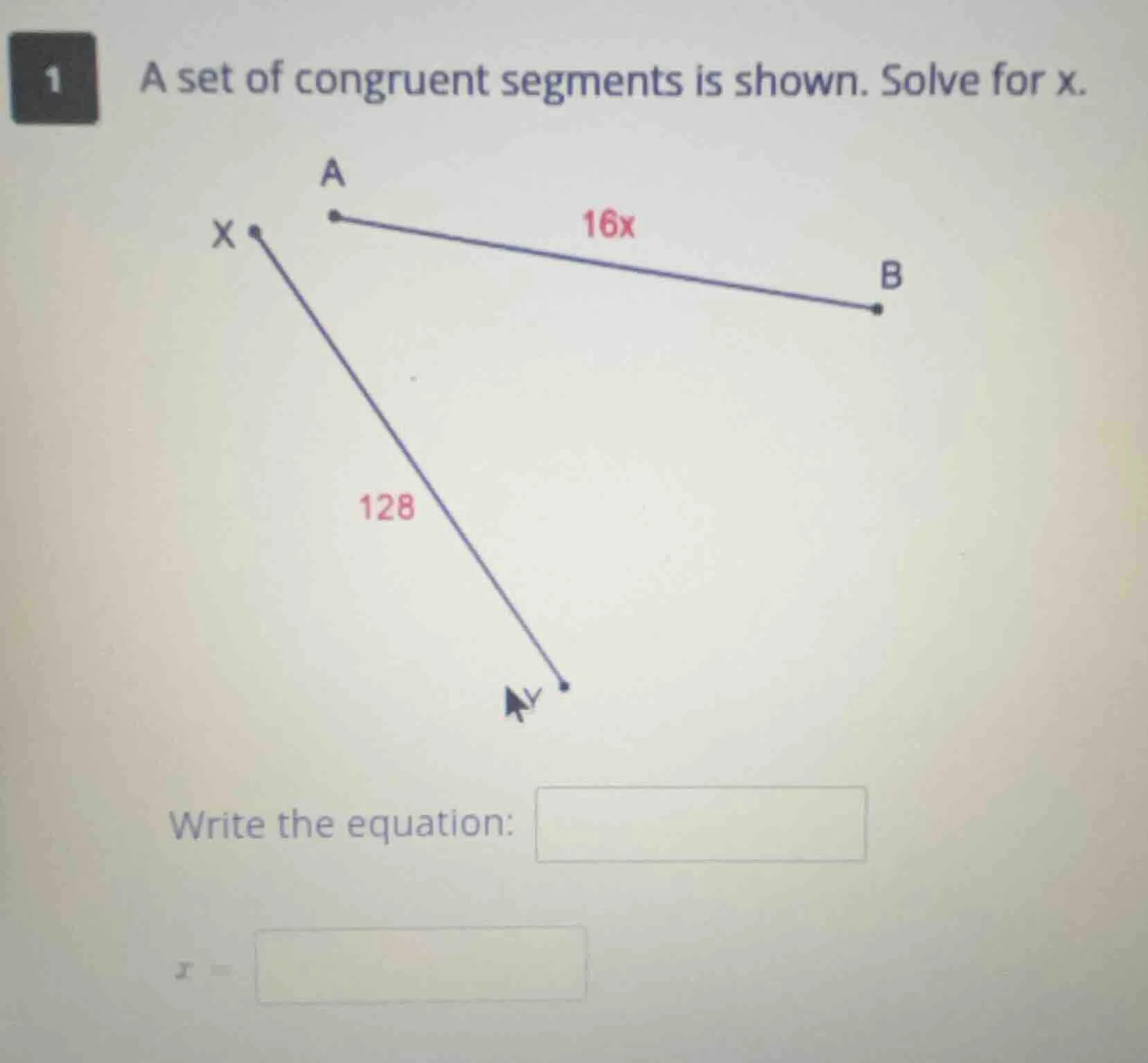 1 a set of congruent segments is shown. solve for x. write the equation…