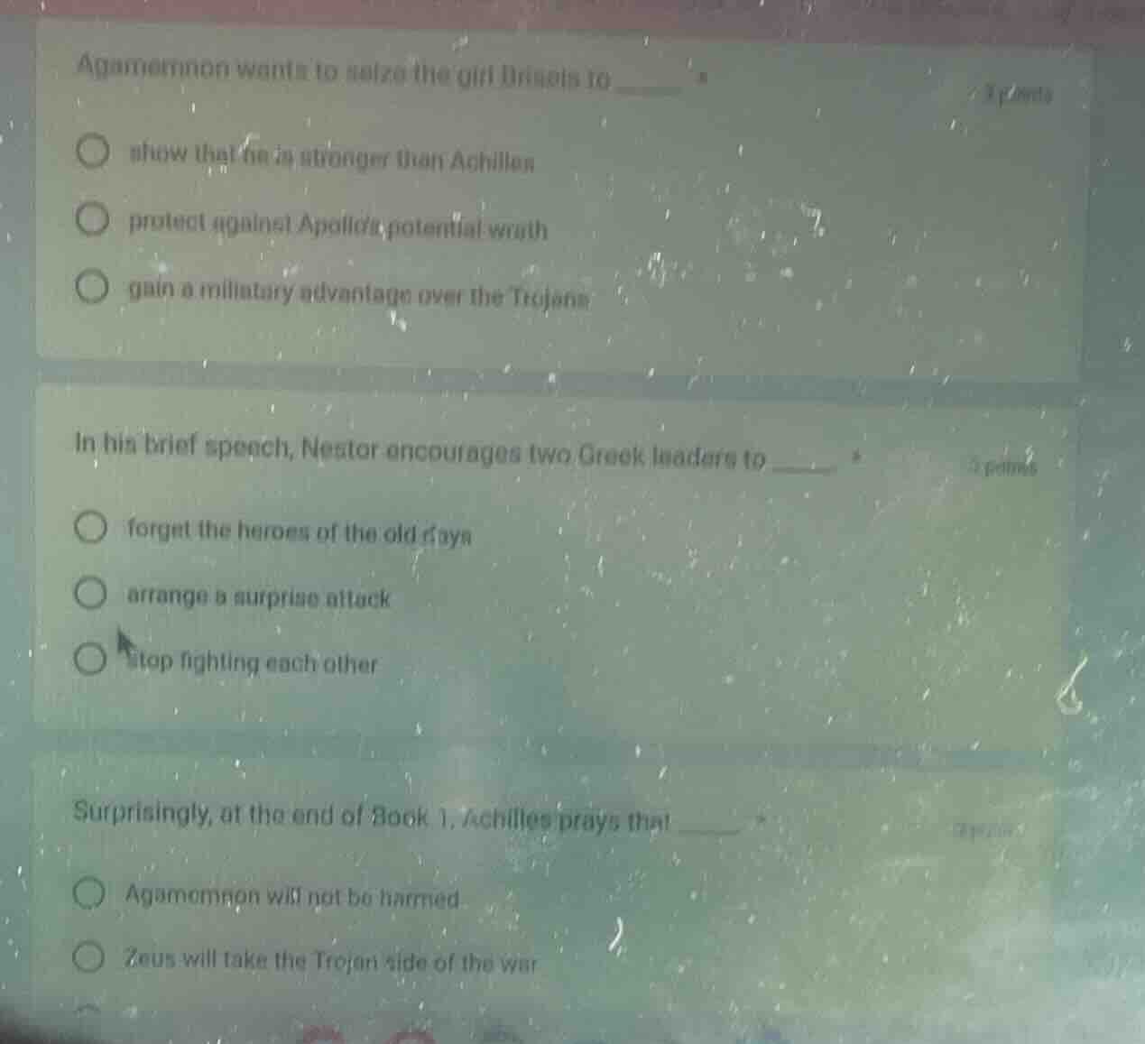 agamemnon wants to seize the girl briseis to ______ *3 pointsshow that …