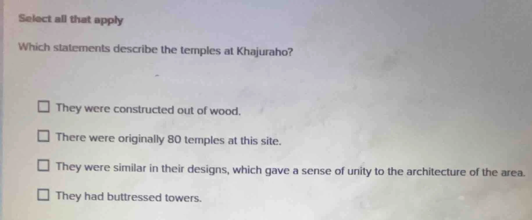 select all that apply which statements describe the temples at khajurah…