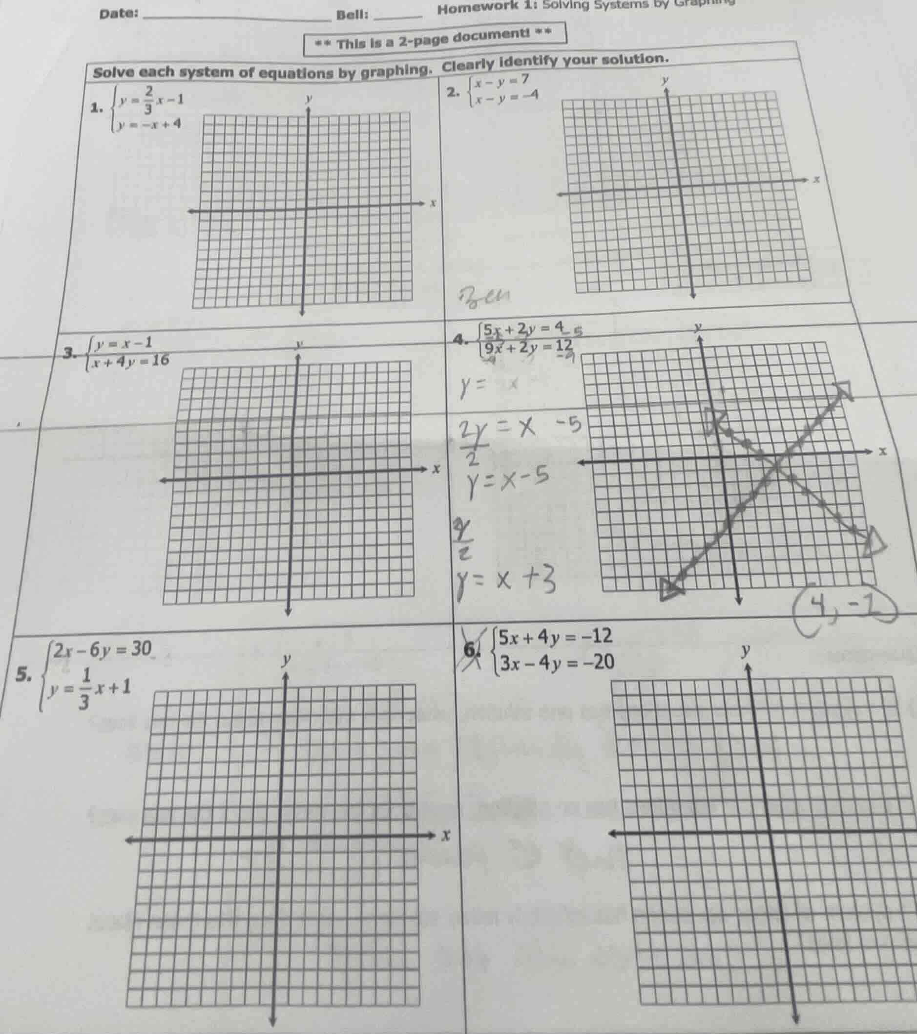 date: ____________ bell: ______ homework 1: solving systems by graphing…