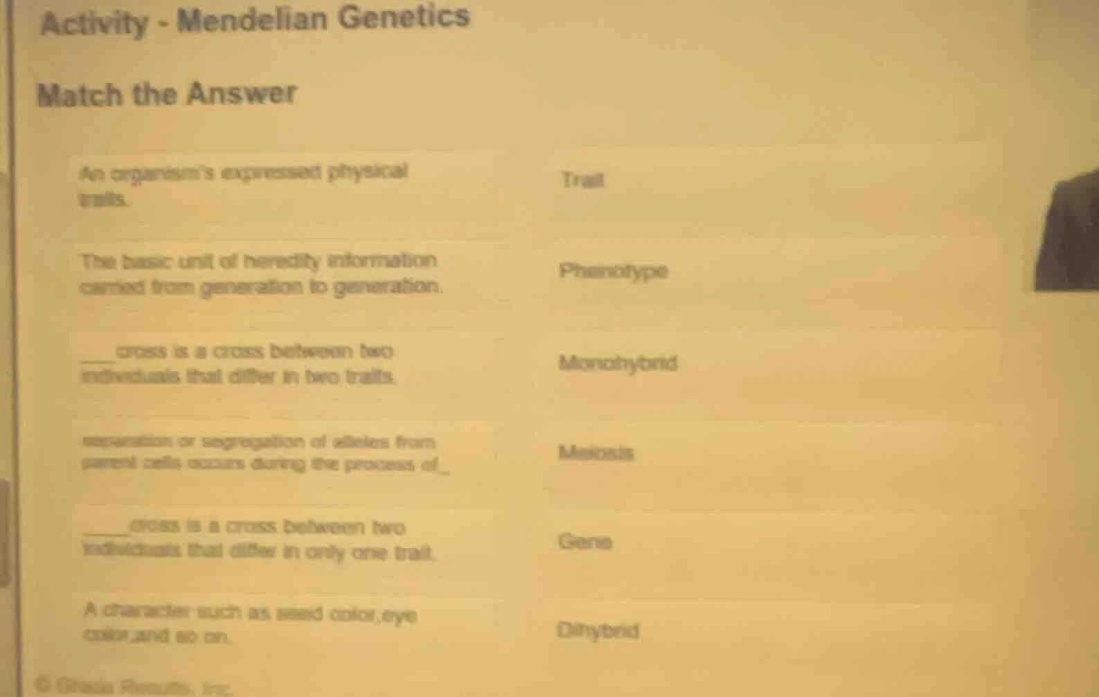 activity - mendelian genetics match the answer an organisms expressed p…