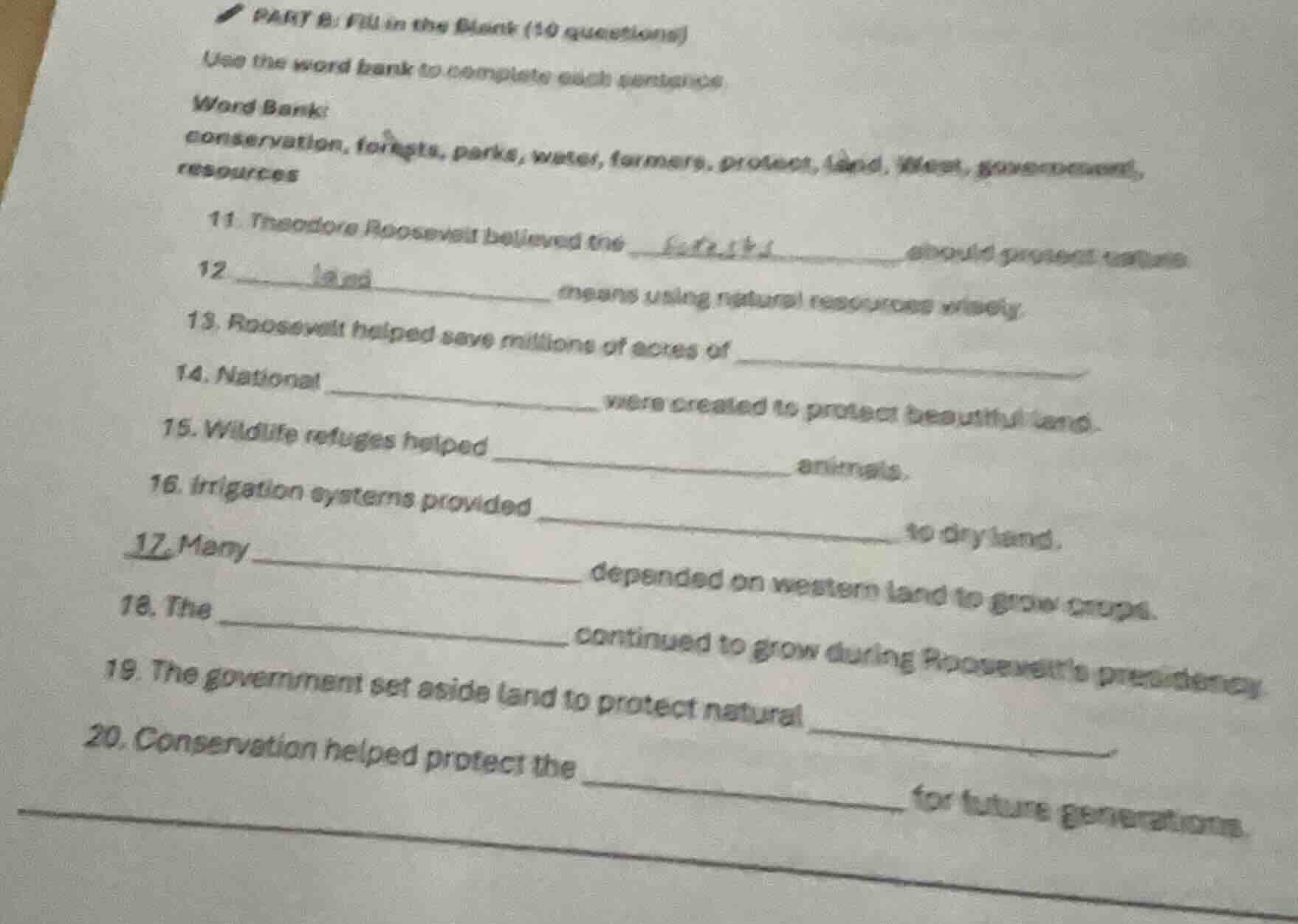 part b: fill in the blank (10 questions) use the word bank to complete …