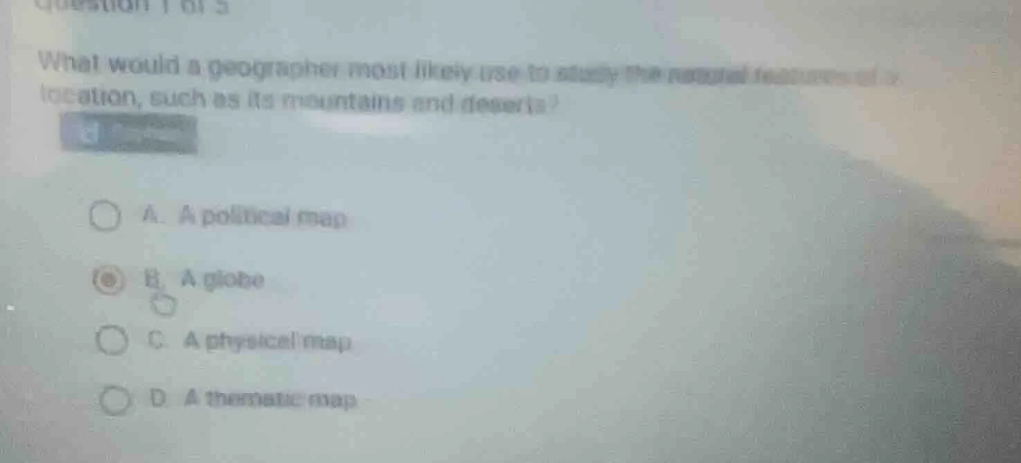 question 1 of 5 what would a geographer most likely use to study the na…