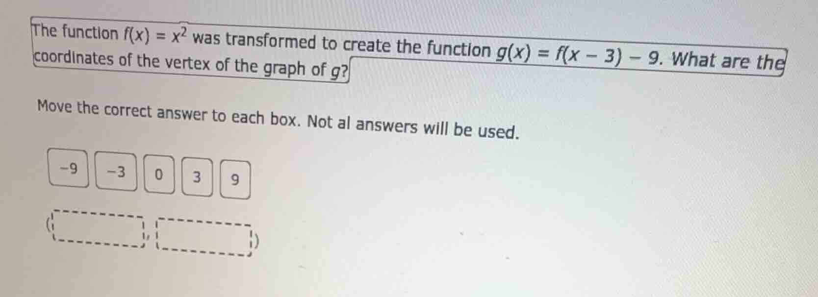 the function $f(x) = x^2$ was transformed to create the function $g(x) …