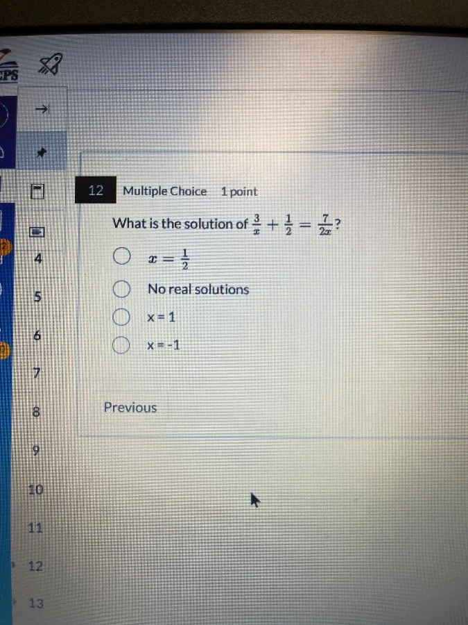 12 multiple choice 1 point what is the solution of $\frac{3}{x} + \frac…