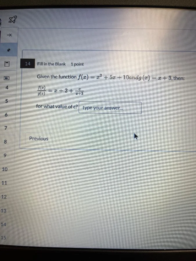 14 fill in the blank 1 point given the function $f(x)=x^2 + 5x + 10$ an…