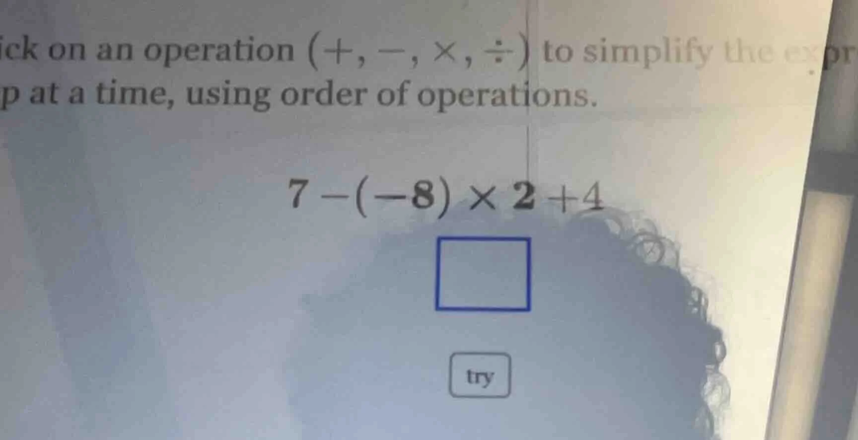 ick on an operation $(+, -, \\times, \\div)$ to simplify the expr p at …